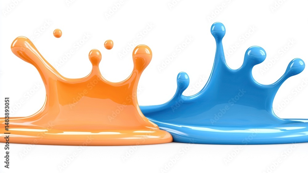 Poster orange and blue liquid paint splashes creating a vibrant abstract design
