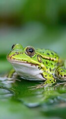 Obraz premium Frog Resting Calmly in a Vibrant Swamp During a Sunny Afternoon
