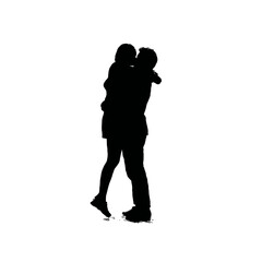 Solid black silhouette of a couple hugging