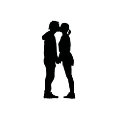 Solid black silhouette of a couple kissing