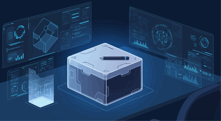 Flat vector design of data visualization box with graphs and pen  