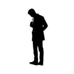 Solid black silhouette of a doctor examining