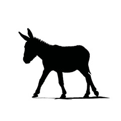Solid black silhouette of a donkey walking