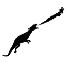 Solid black silhouette of a dragon breathing fire