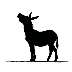 Solid black silhouette of a donkey braying
