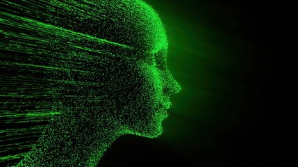 Obraz premium Digital human face made of green particles 