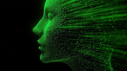 Obraz premium Digital human face made of green particles 
