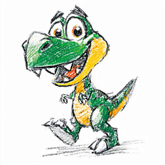 Dinosaur Cartoon Character Sketch Colorful Playful Animated Creature Smiling Happy Jurassic Yellow Green Childlike Motion Friendship Whimsical Adventure Imagination Kids Art Drawing Friendly