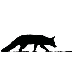 Solid black silhouette of a fox sneaking