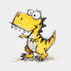 Dinosaur Cartoon Character Animation Yellow Cute Playful Sketch for Children Creativity Whimsical Artwork Comical Fantasy Smile Toy Pet Illustrated Jurassic Prehistoric Happy Child-like Quirky 