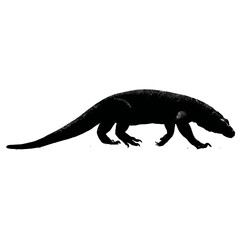 Solid black silhouette of a Komodo dragon walking