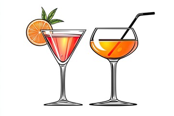 Two Refreshing Cocktails With Orange Garnish