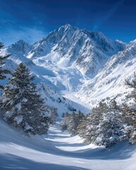 Off Piste Skiing Adventure With Stunning Mountain Views Under a Clear Blue Sky