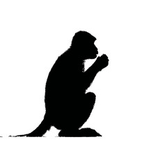 Solid black silhouette of a monkey eating