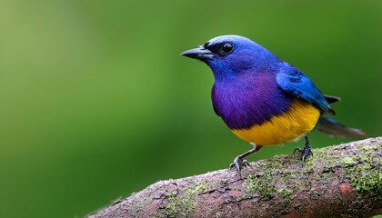 Obraz premium violaceous euphonia perched on a tree and isolated against a green background