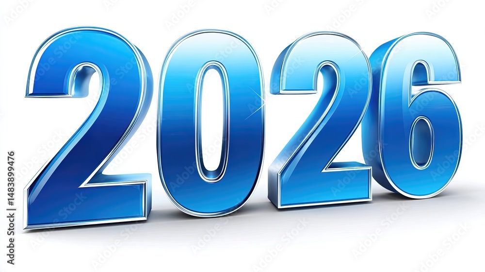 Aufkleber symbol representing the year 2026 in a bold, blue three-dimensional design
