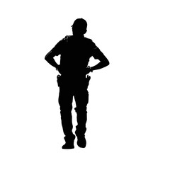 Solid black silhouette of a police officer arresting