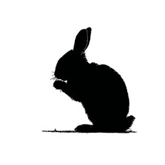 Solid black silhouette of a rabbit nibbling
