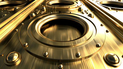 A close-up view of metallic circular structures with a shiny, golden finish.