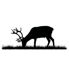 Solid black silhouette of a reindeer grazing