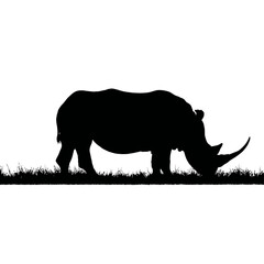 Solid black silhouette of a rhino grazing