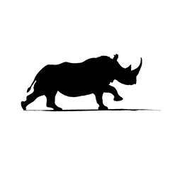 Solid black silhouette of a rhino running