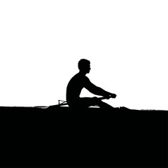 Solid black silhouette of a sailor rowing