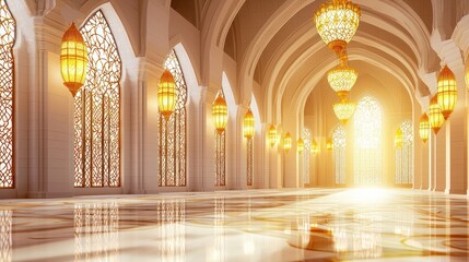 Stunning Islamic Mosque Hall Interior Design with Golden Lights