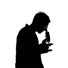 Solid black silhouette of a scientist researching