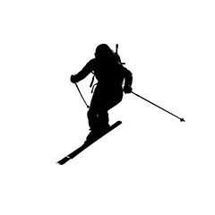 Solid black silhouette of a skier speeding