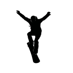 Solid black silhouette of a snowboarder jumping