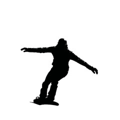 Solid black silhouette of a snowboarder sliding