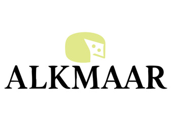 ALKMAAR letters negative space logo design mountain with cheese. creative typography monogram vector