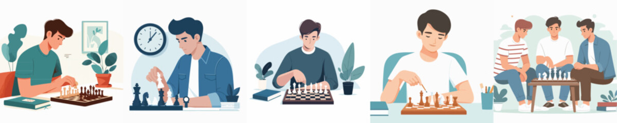 vector character man playing chess