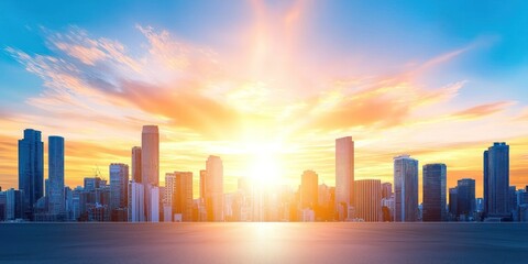 Fototapeta premium Stunning City Skyline Sunset Panorama