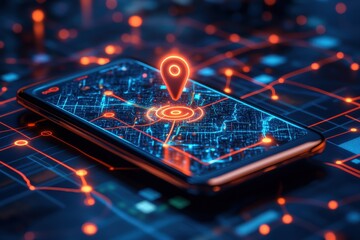 Smartphone Displaying Interactive 3D Map With GPS and Navigation Pins for Efficient Delivery Tracking and Transportation Management