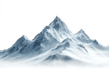 Majestic Snow Covered Mountain Rises Dramatically Against a Clean White Background Showcasing the Beauty of Untouched Nature in a Serene Environment