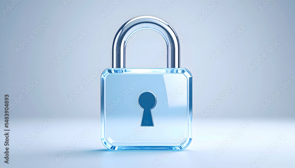Poster stylized translucent padlock rendering conveys digital security concept