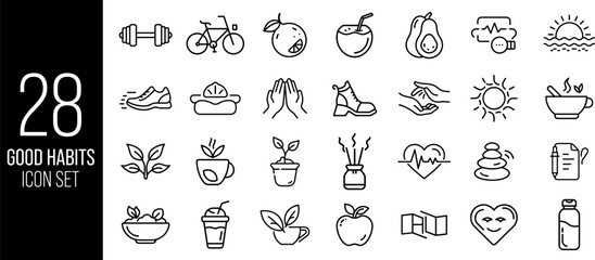 Minimalist Line Icons of Healthy and Productive Habits