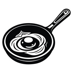 Vector illustration of fried egg on the pan in engraving style black and white, Egg omelet food silhouette vector illustration