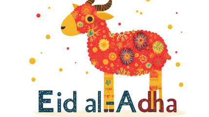 Obraz premium Festive Eid alAdha Illustration with Decorative Sheep and Colorful Floral Patterns