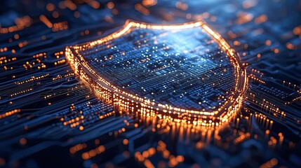 Cybersecurity Concept, Shield Shape Combined with Electronic Circuit, Digital Protection Design