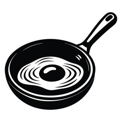 Vector illustration of fried egg on the pan in engraving style black and white, Egg omelet food silhouette vector illustration