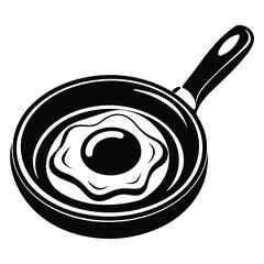 Vector illustration of fried egg on the pan in engraving style black and white, Egg omelet food silhouette vector illustration