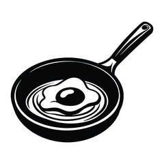 Vector illustration of fried egg on the pan in engraving style black and white, Egg omelet food silhouette vector illustration