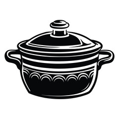 Pot line art vector illustration, Cooking Pot Silhouette Vector, black vector icon