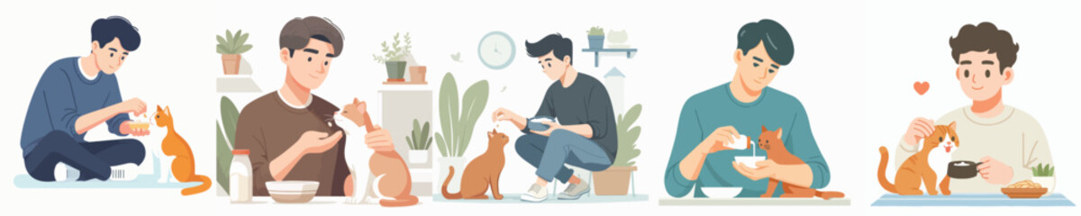vector character man feeding cat