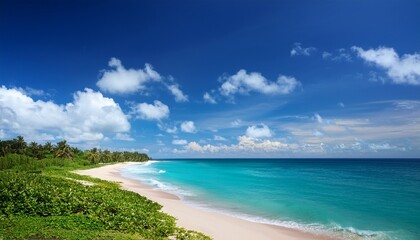 tropical beach with blue sky and blue sea