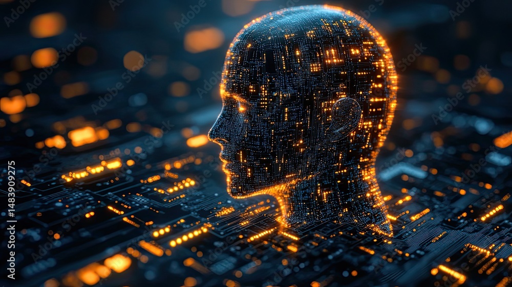 Aufkleber deep learning concept, artificial intelligence combined with circuit board for tech innovation