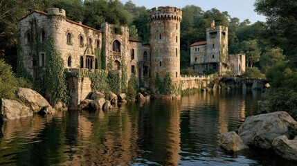 Fototapeta premium Abandoned stone castle by water
